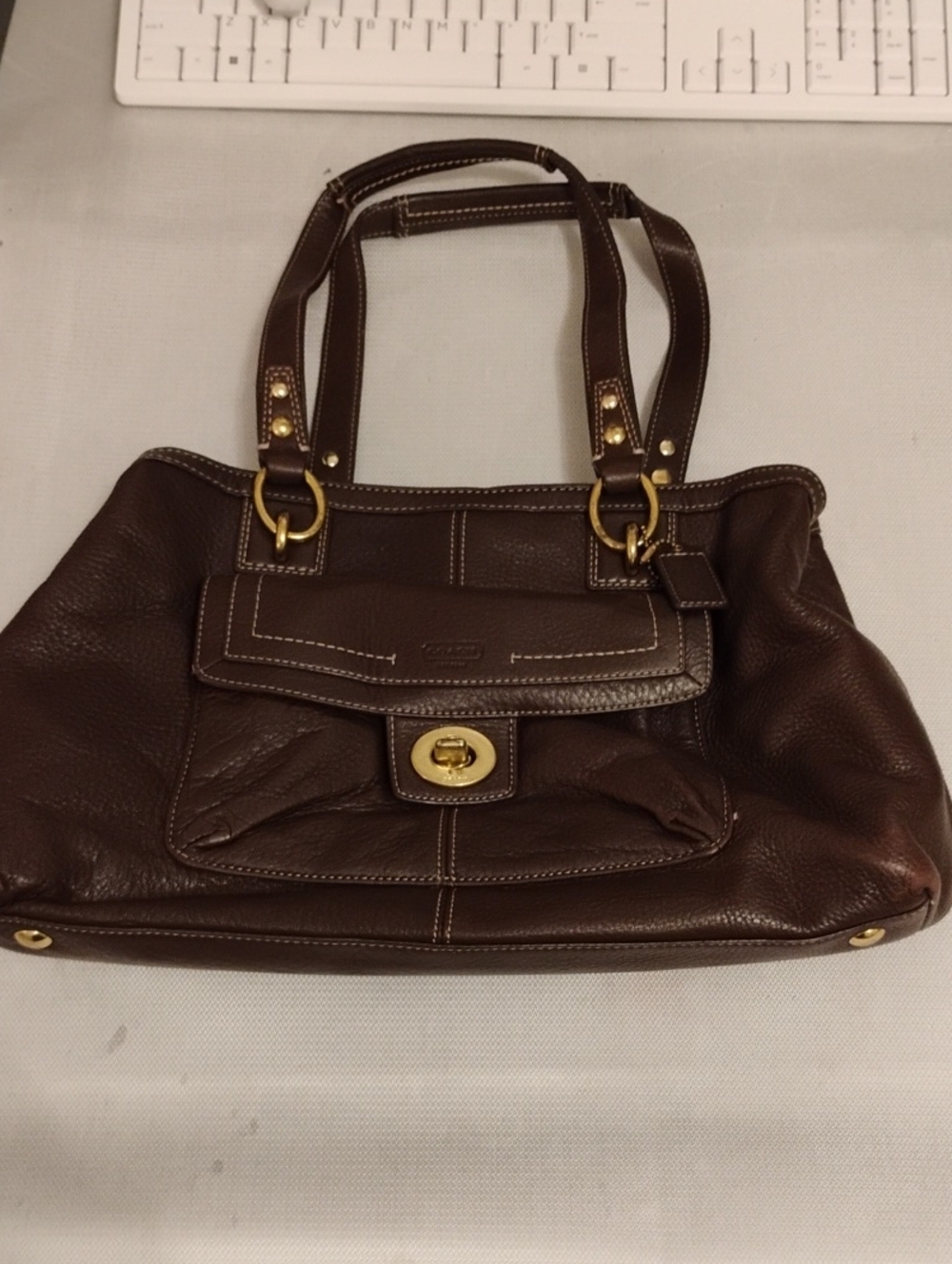 Coach Brown Leather Shoulder Bag with Gold Hardware